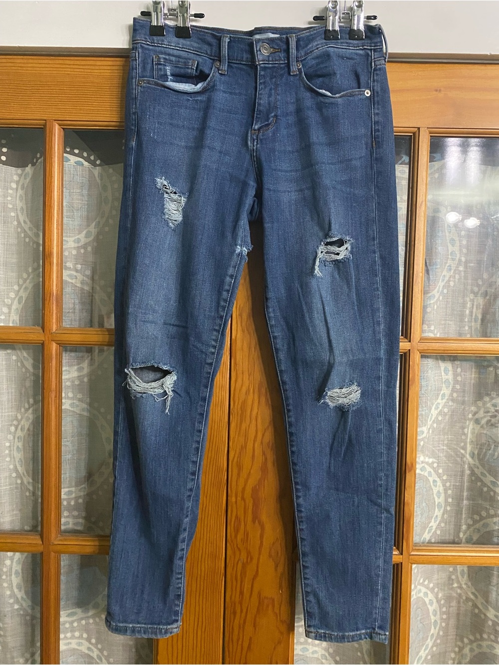 Banana Republic Women's 27 Distressed Mid-Dark Skinny Ankle Jeans With Holes